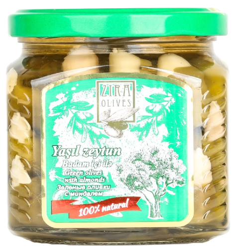Yaşıl zeytun  badam ilə 390 qr
