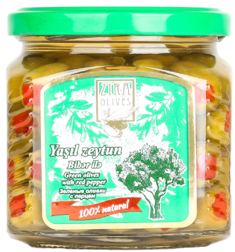 Yaşıl zeytun  bibər ilə 390 qr